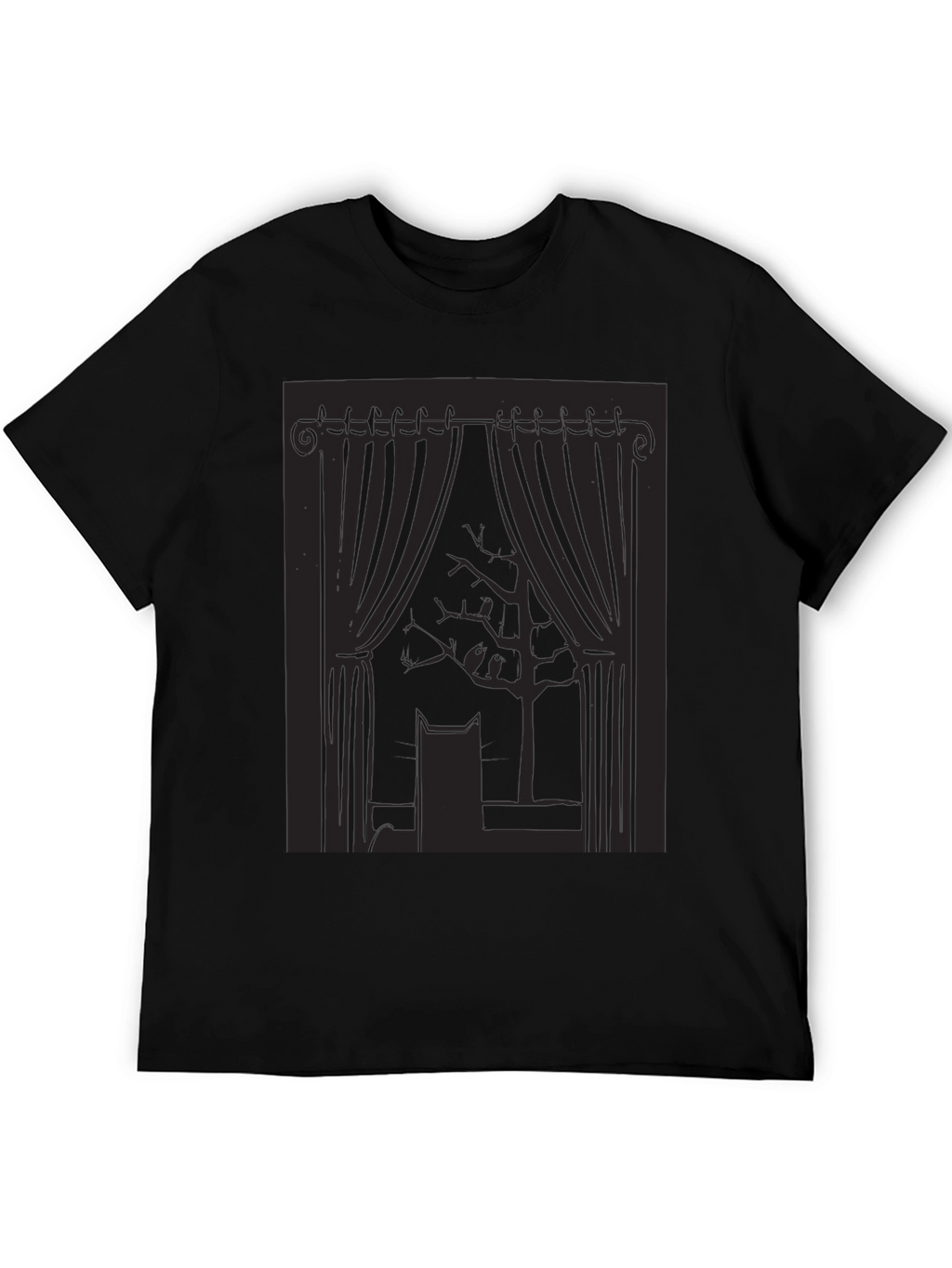 Cat in Window Graphic Tee - Unisex Black T-Shirt