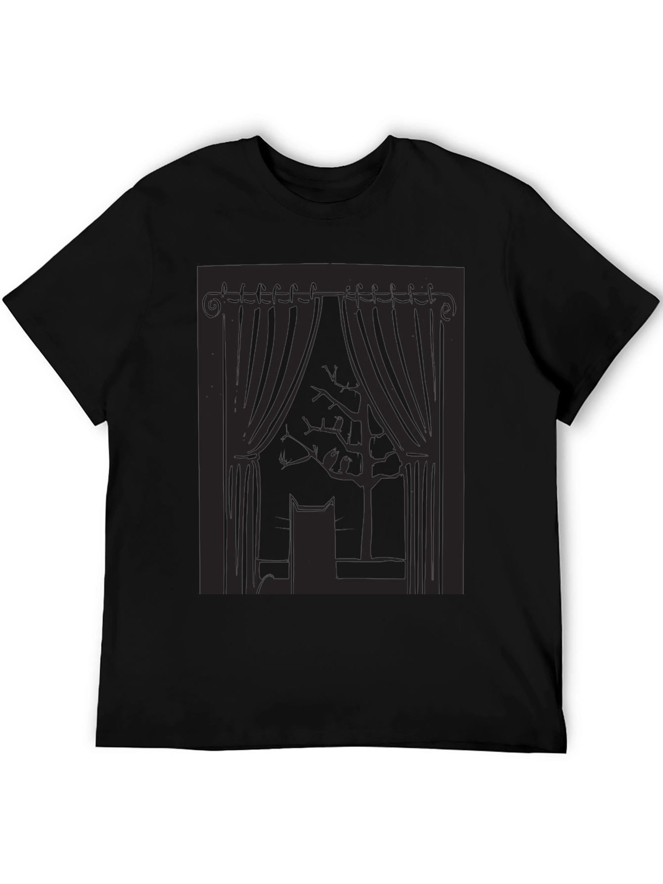 Cat in Window Graphic Tee - Unisex Black T-Shirt