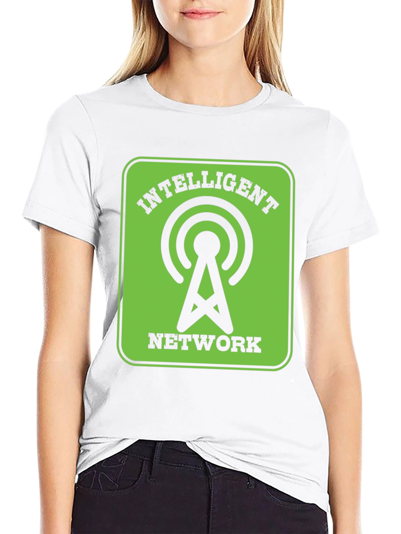 Intelligent Network Black T-Shirt - Green Design