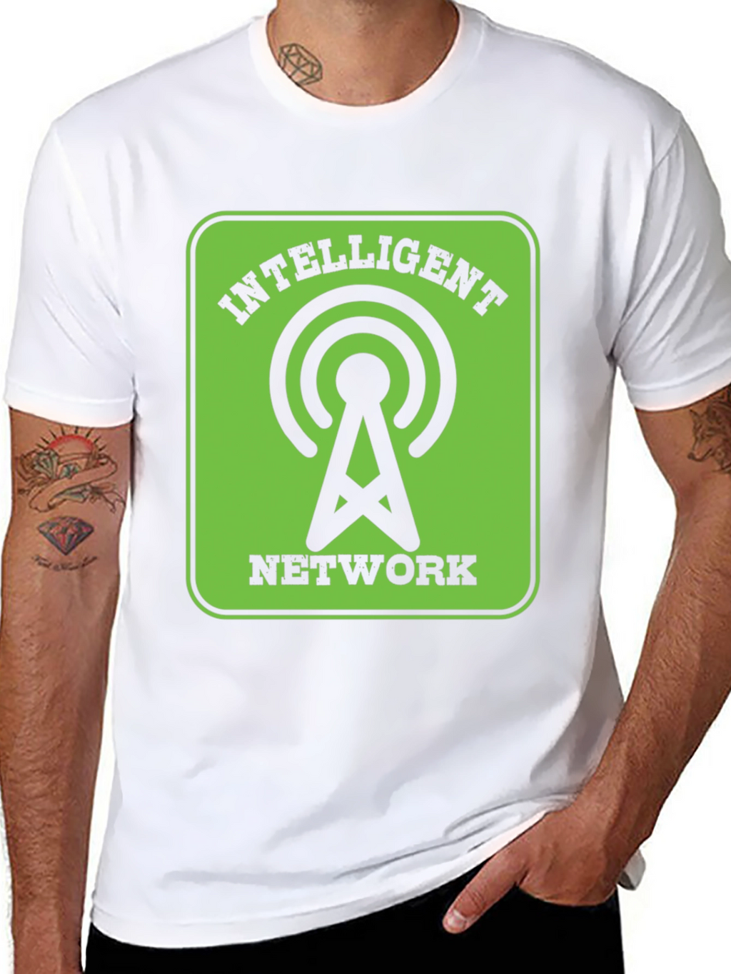 Intelligent Network Black T-Shirt - Green Design