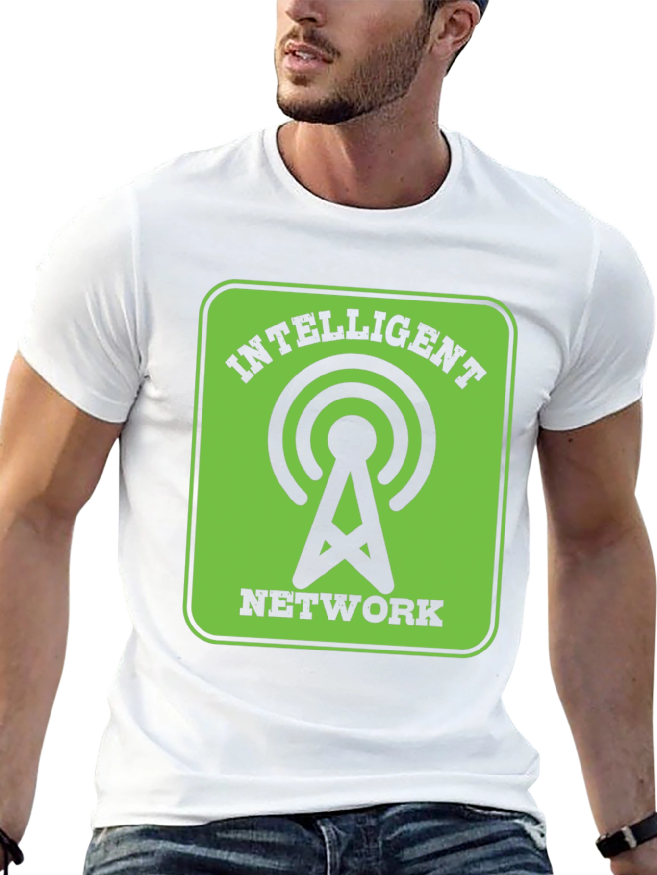 Intelligent Network Black T-Shirt - Green Design
