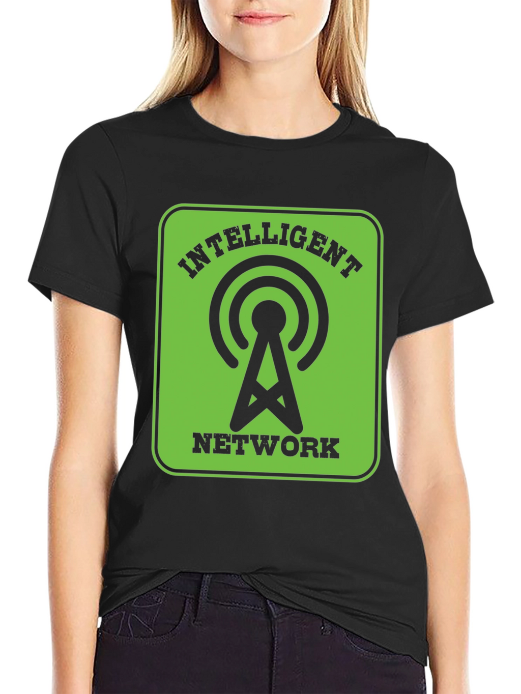 Intelligent Network Black T-Shirt - Green Design