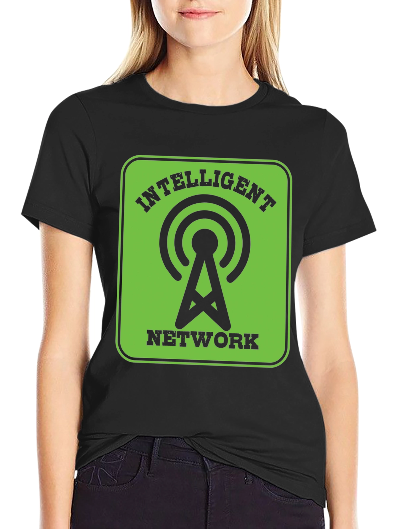 Intelligent Network Black T-Shirt - Green Design