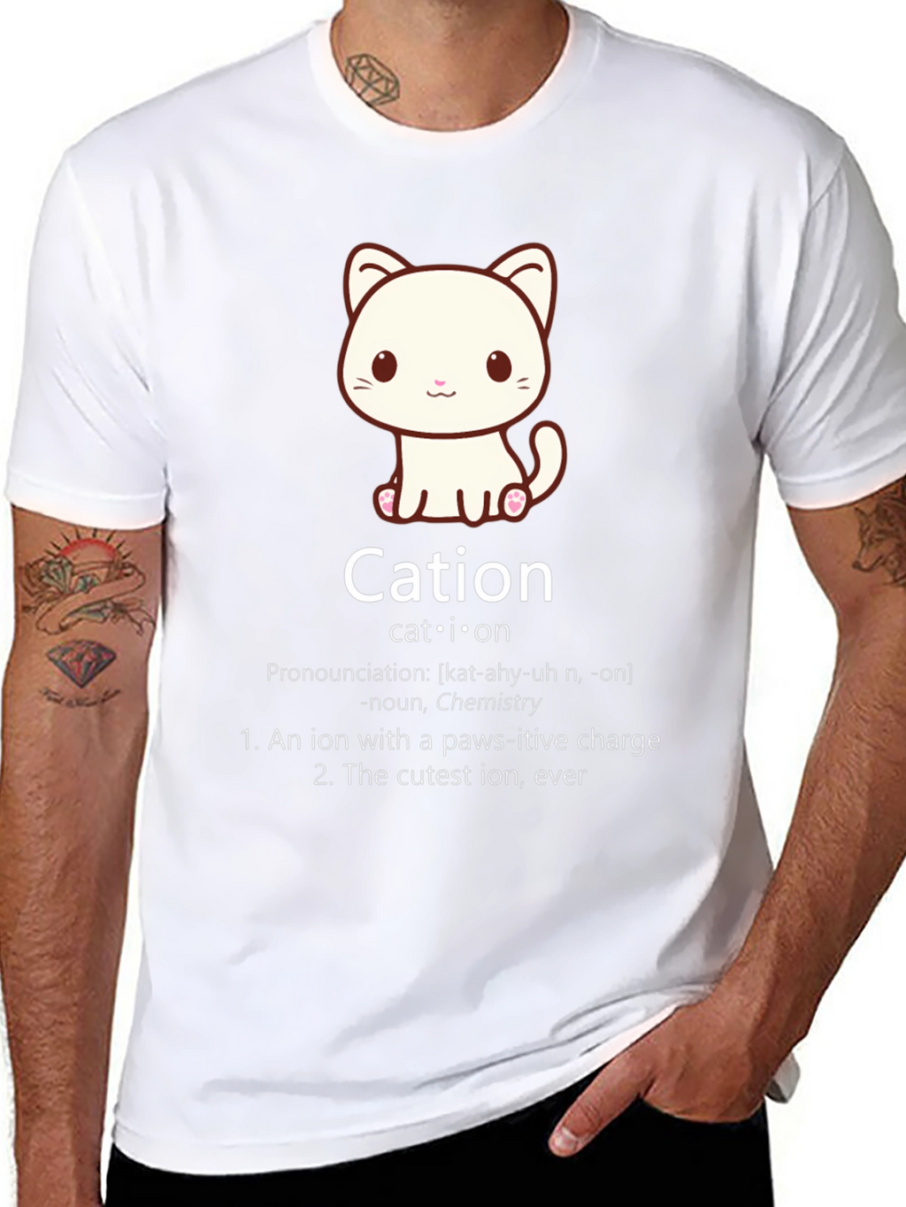 Cation Cat Pun T-Shirt Funny Chemistry Science Tee