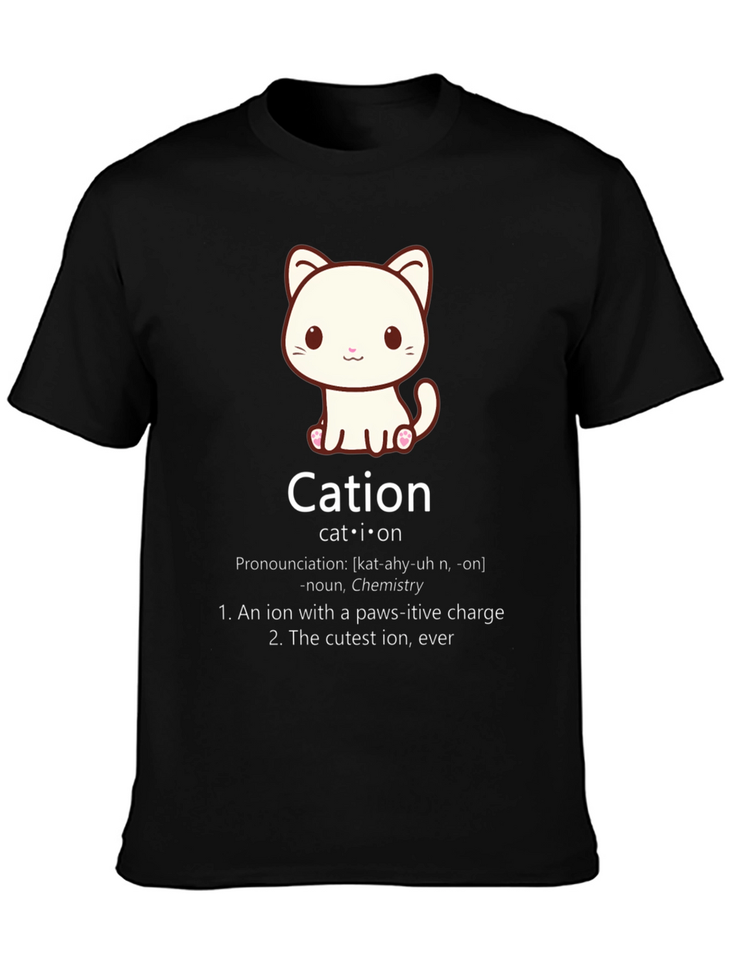 Cation Cat Pun T-Shirt Funny Chemistry Science Tee