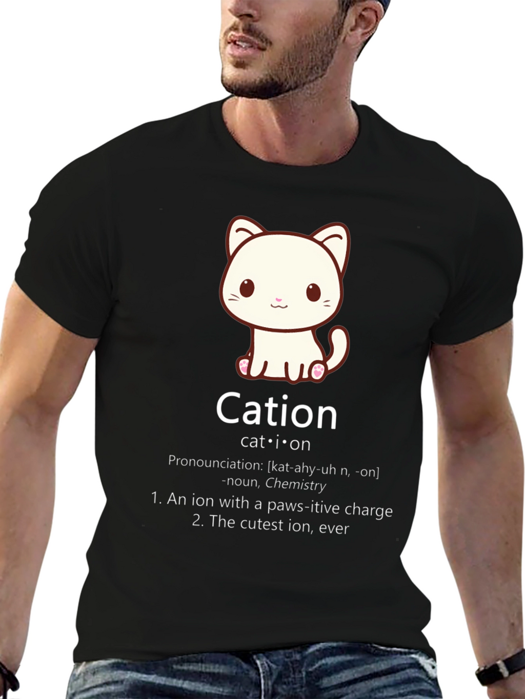 Cation Cat Pun T-Shirt Funny Chemistry Science Tee