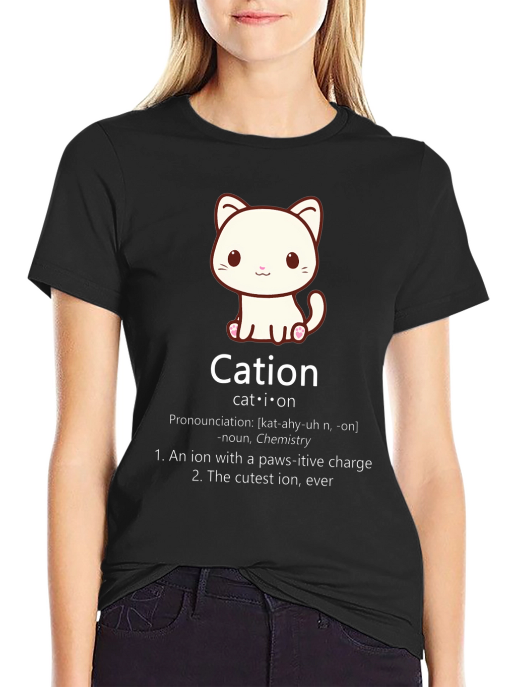 Cation Cat Pun T-Shirt Funny Chemistry Science Tee