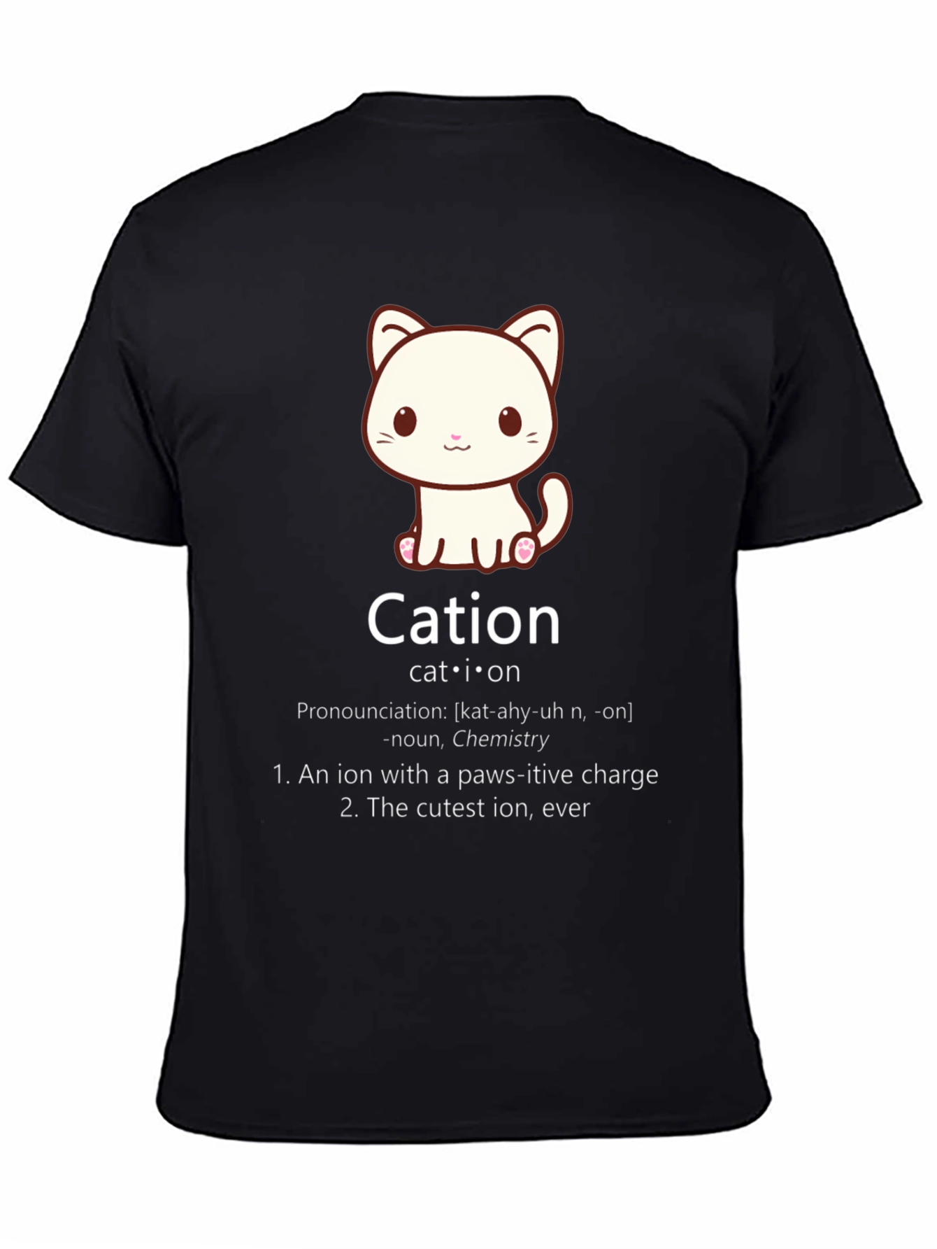 Cation Cat Pun T-Shirt Funny Chemistry Science Tee