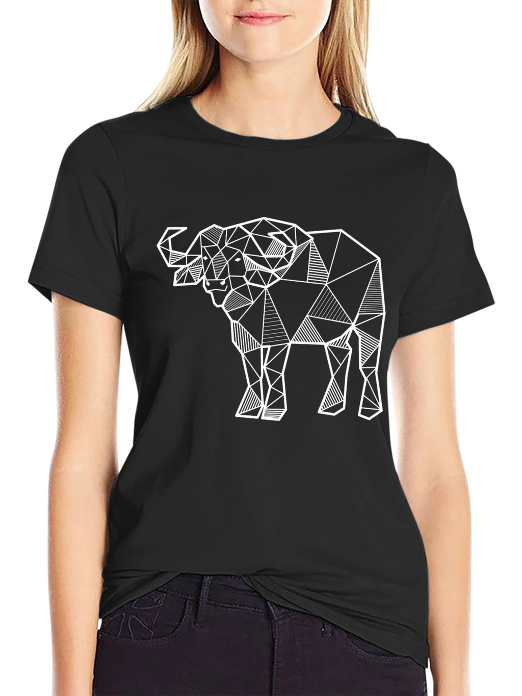 Geometric Buffalo Graphic Tee - Black Cotton Blend