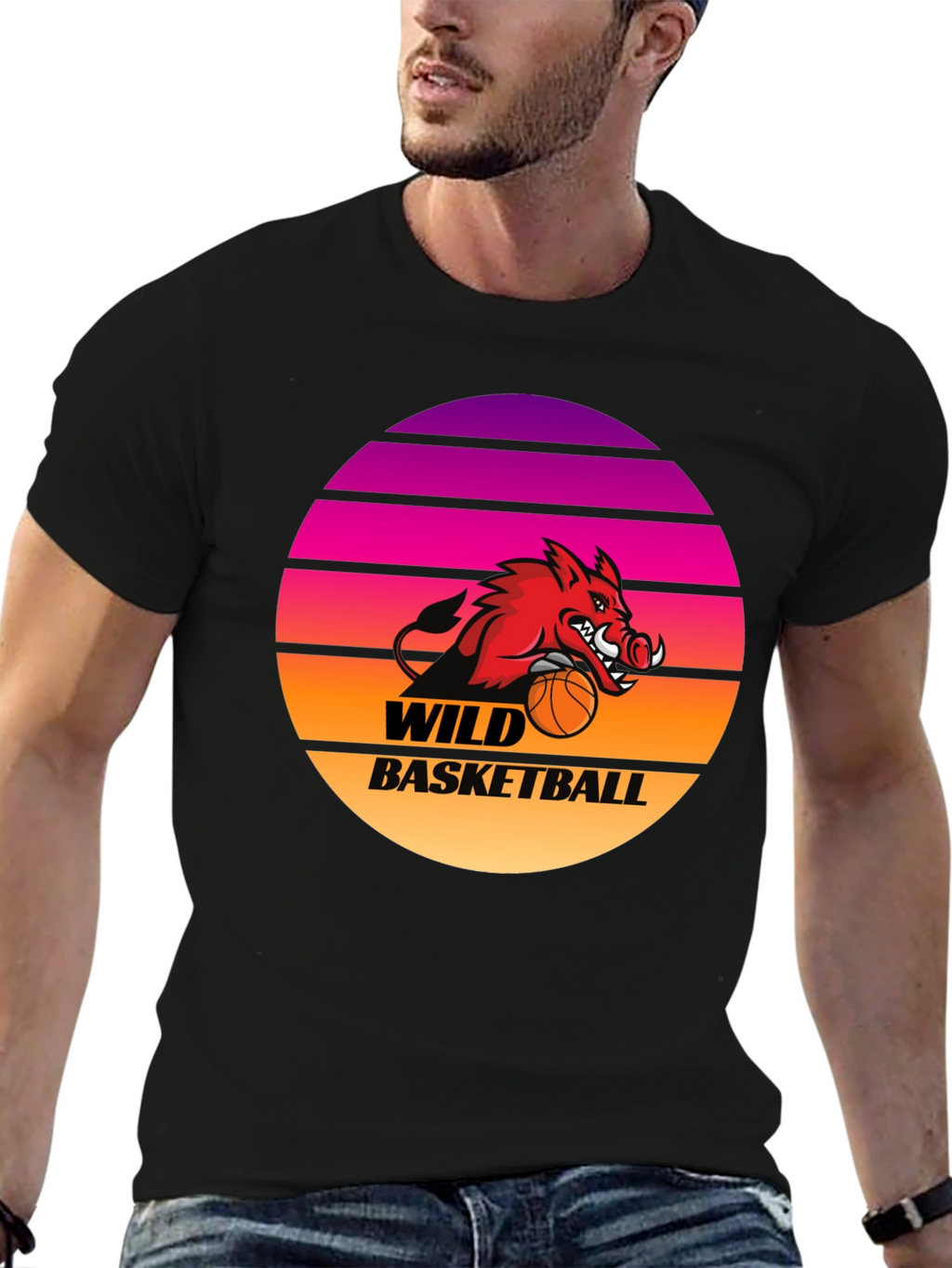 Wild Basketball Graphic Tee - Retro Sunset Hog