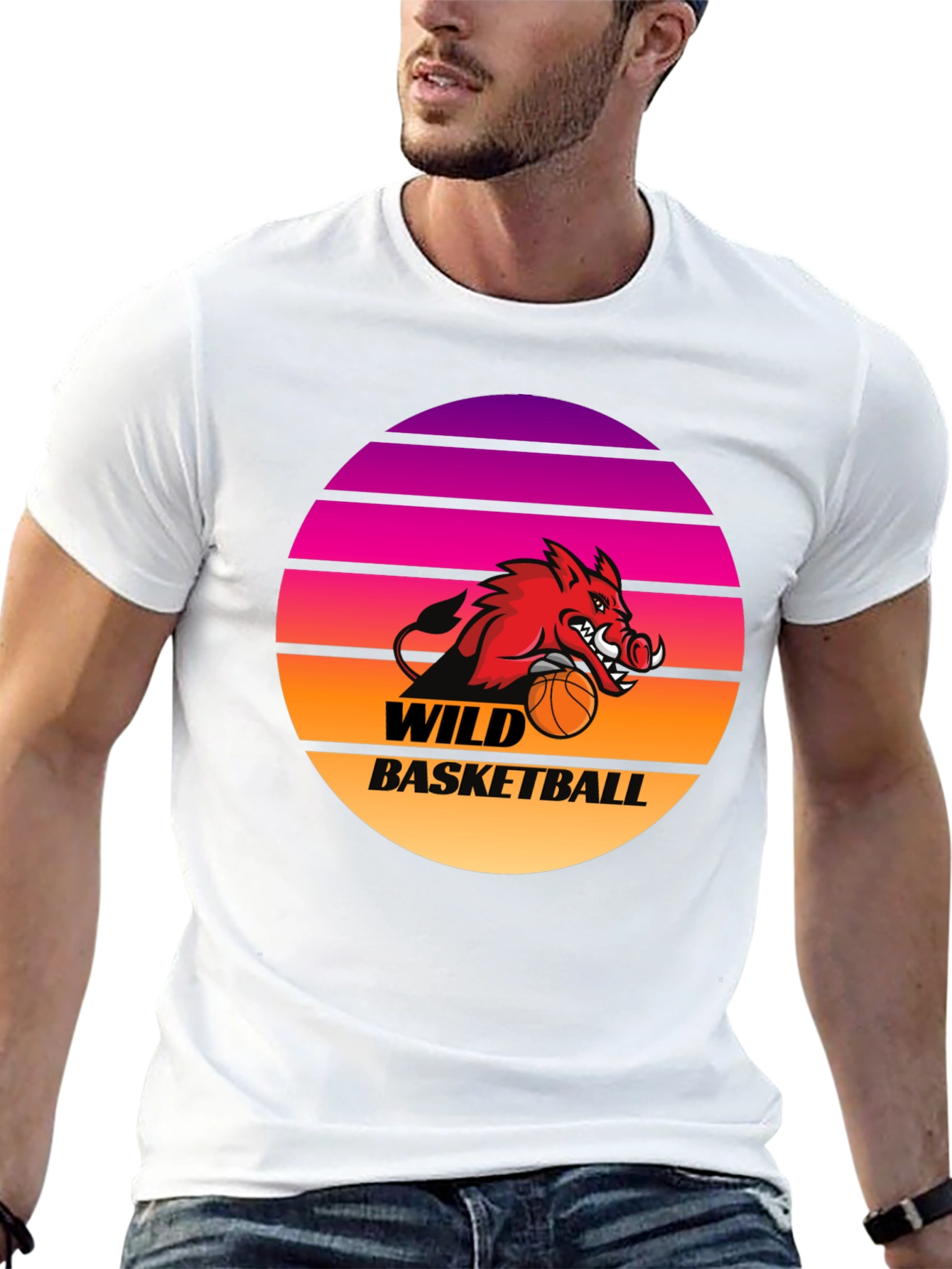 Wild Basketball Graphic Tee - Retro Sunset Hog