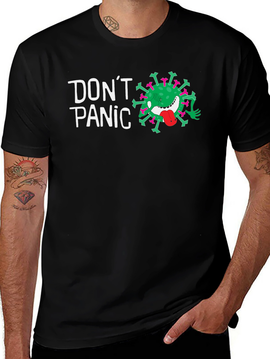 Dont Panic Funny Virus Graphic Tee - Black