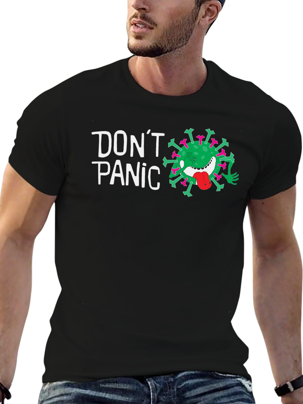 Dont Panic Funny Virus Graphic Tee - Black