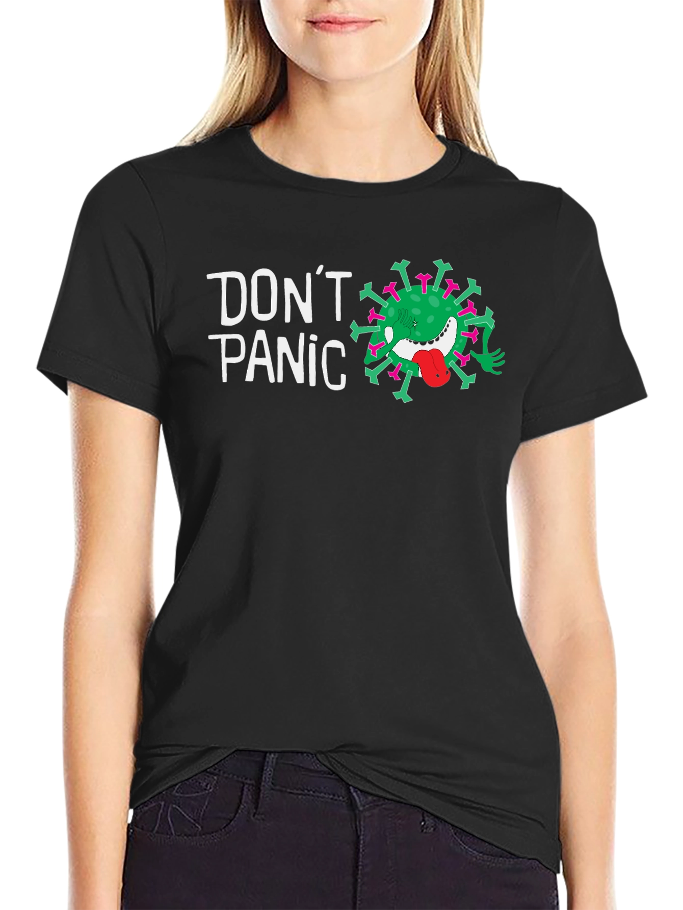 Dont Panic Funny Virus Graphic Tee - Black