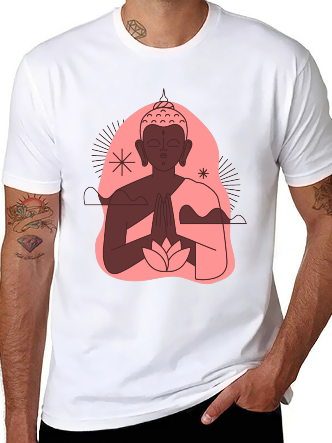 Buddha Graphic Black T-Shirt - Peaceful Lotus Design