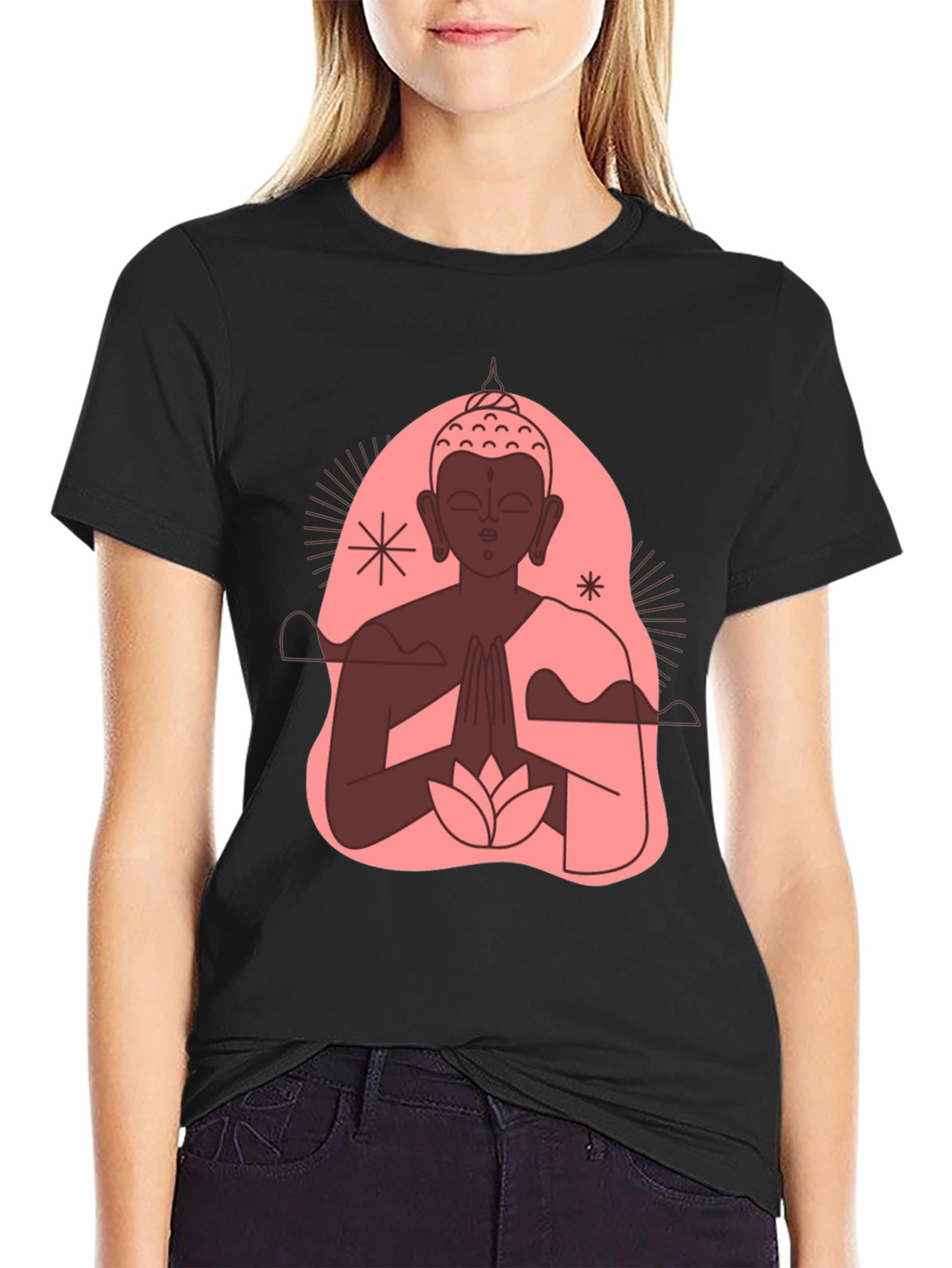 Buddha Graphic Black T-Shirt - Peaceful Lotus Design