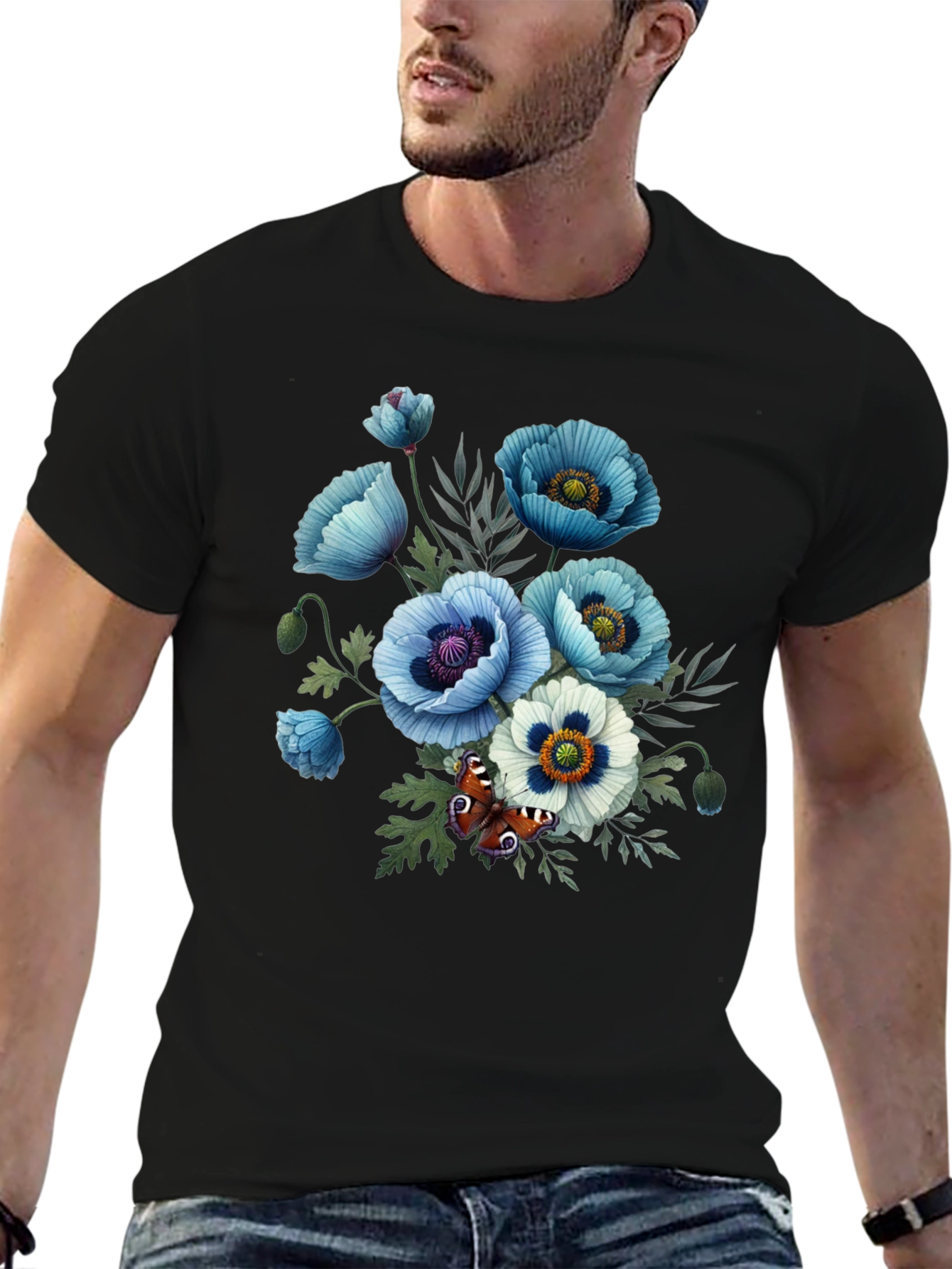 Floral Poppy T-Shirt - Black Graphic Tee