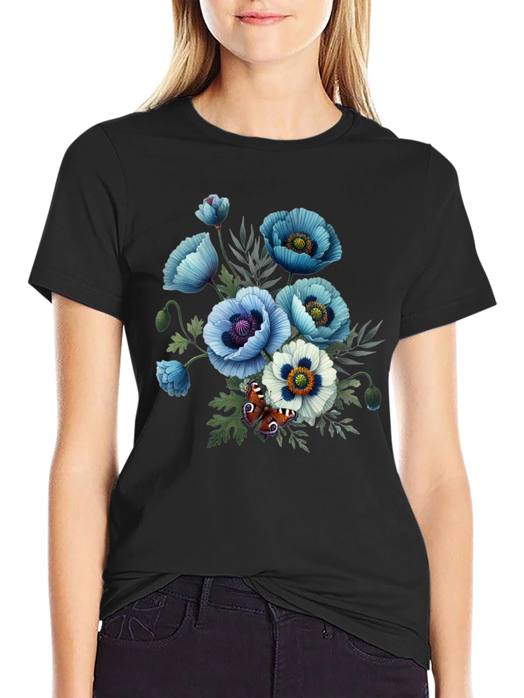 Floral Poppy T-Shirt - Black Graphic Tee