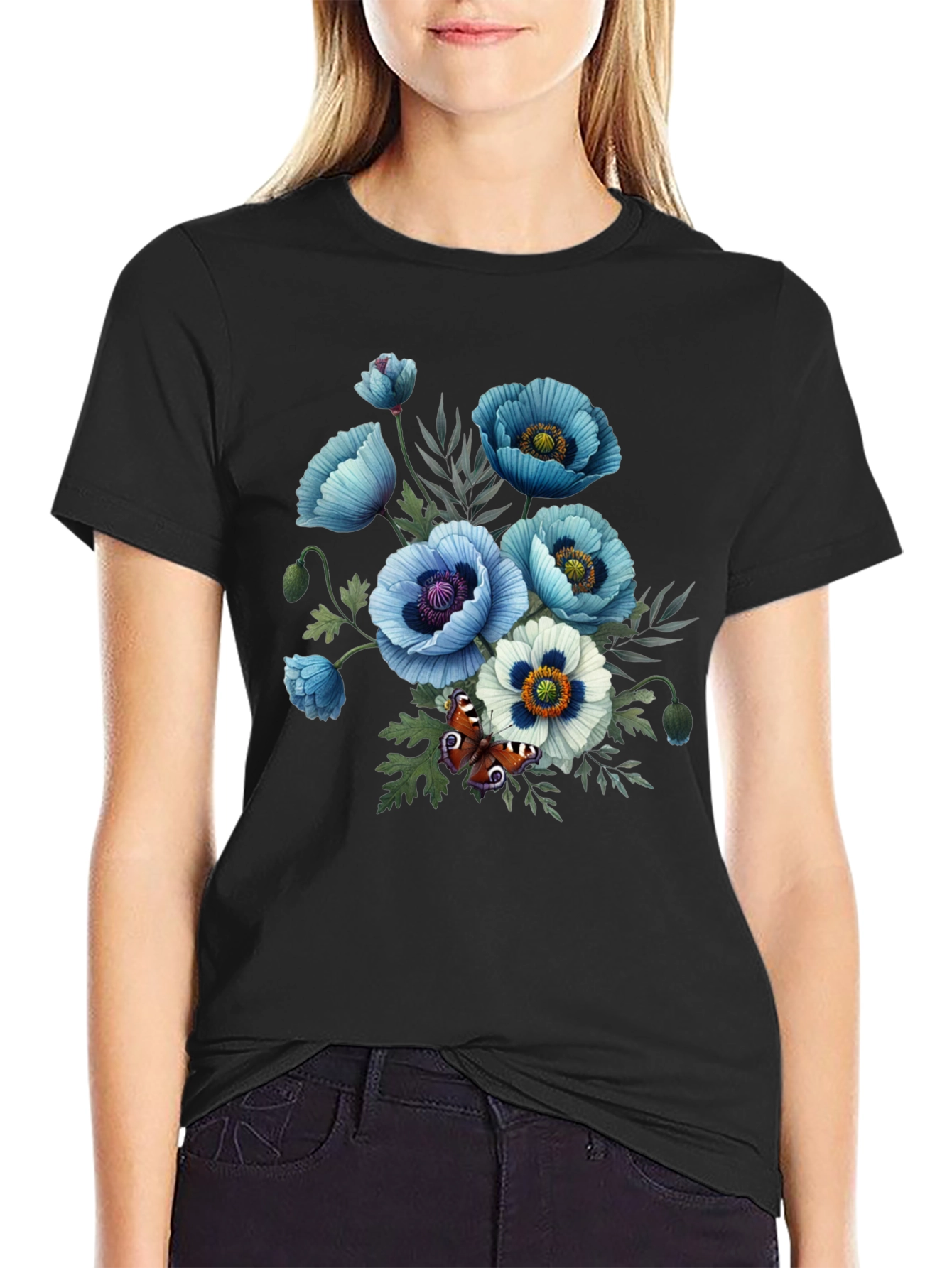 Floral Poppy T-Shirt - Black Graphic Tee