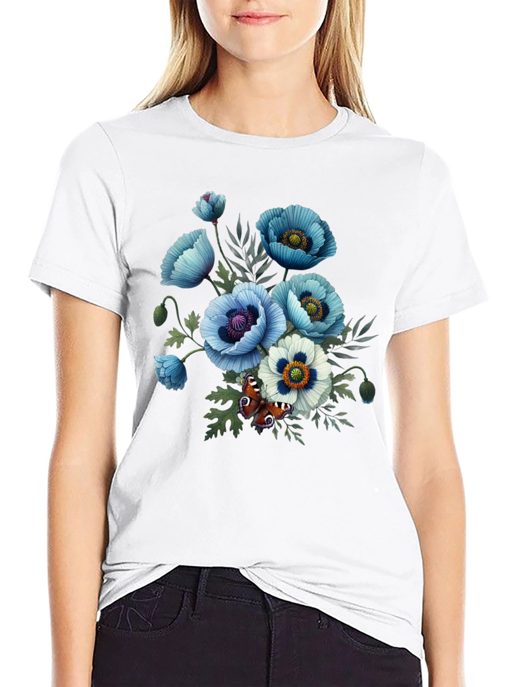 Floral Poppy T-Shirt - Black Graphic Tee