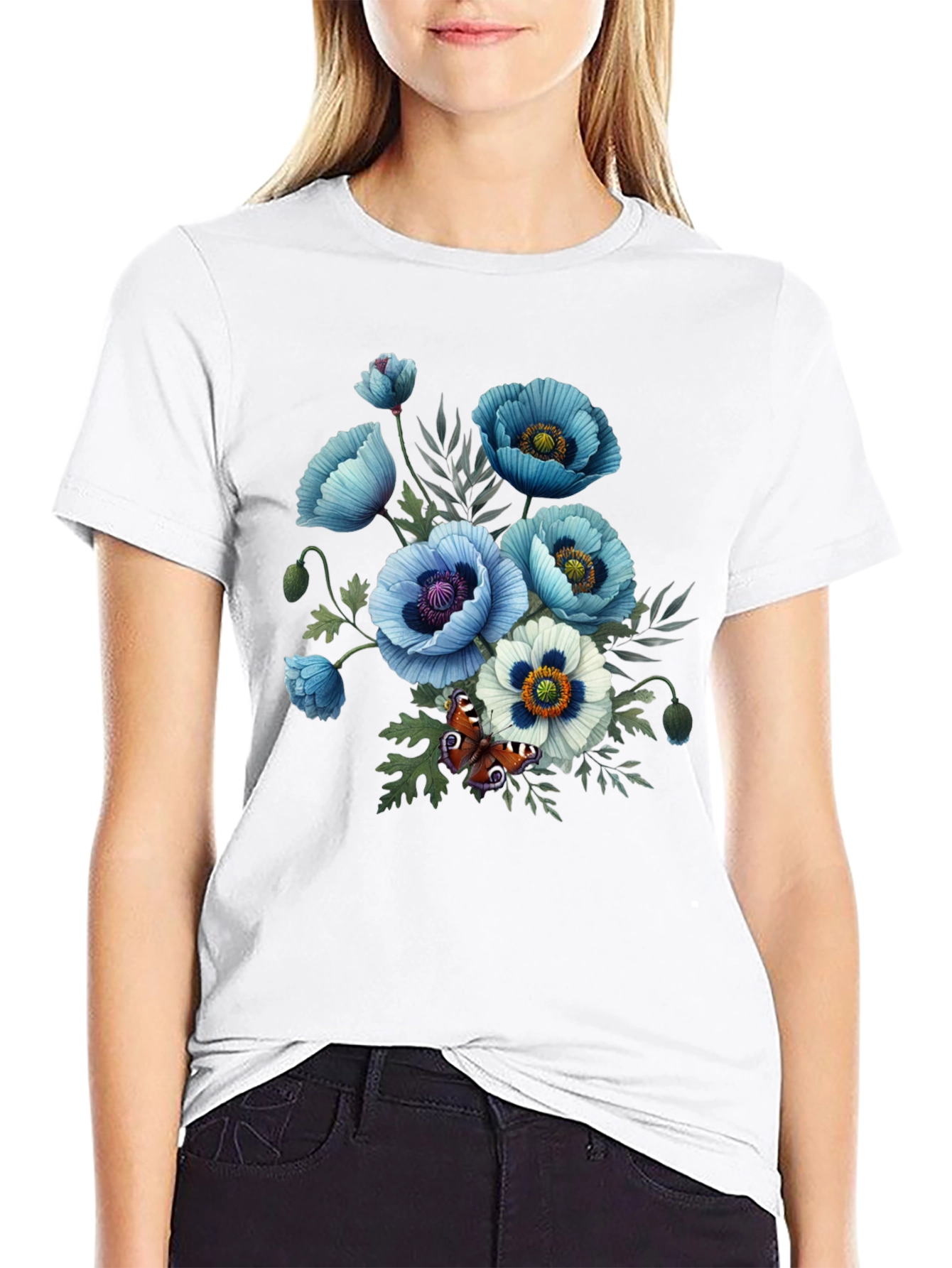 Floral Poppy T-Shirt - Black Graphic Tee