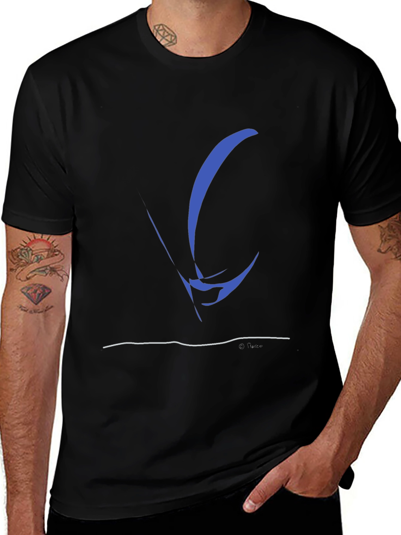 Abstract Sailboat Graphic Tee - Black
