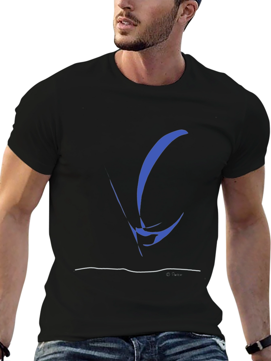 Abstract Sailboat Graphic Tee - Black