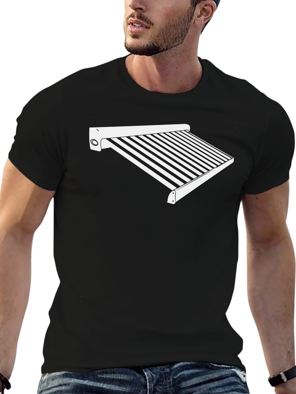 Striped Awning Graphic Tee - Black