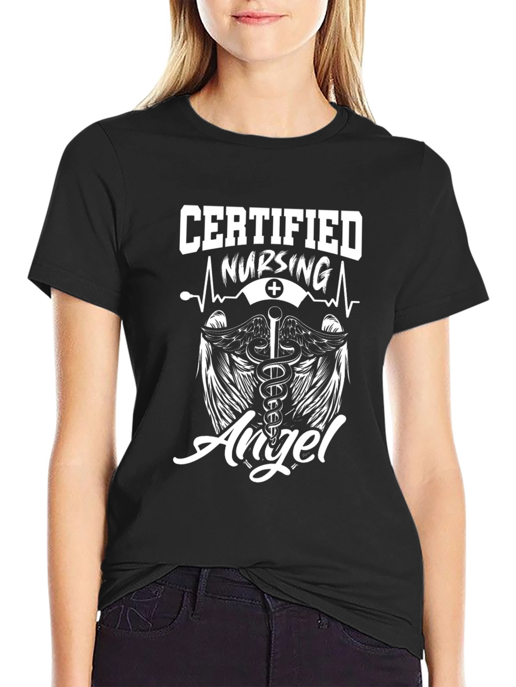 Certified Nursing Angel Graphic T-Shirt - Black