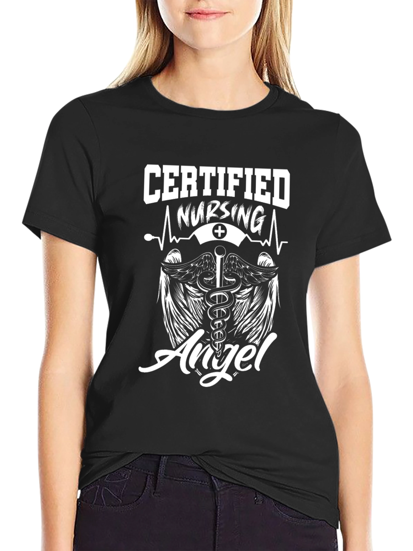 Certified Nursing Angel Graphic T-Shirt - Black
