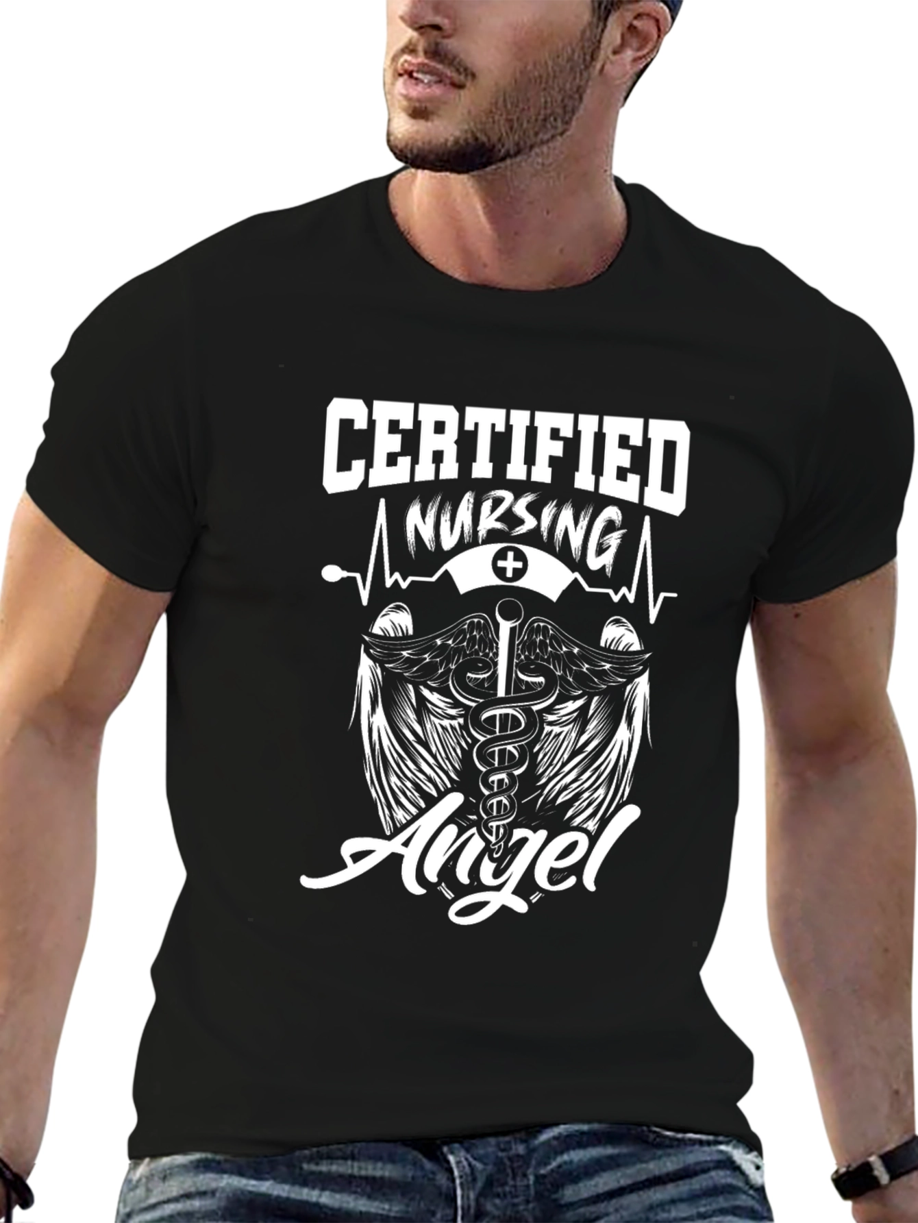 Certified Nursing Angel Graphic T-Shirt - Black