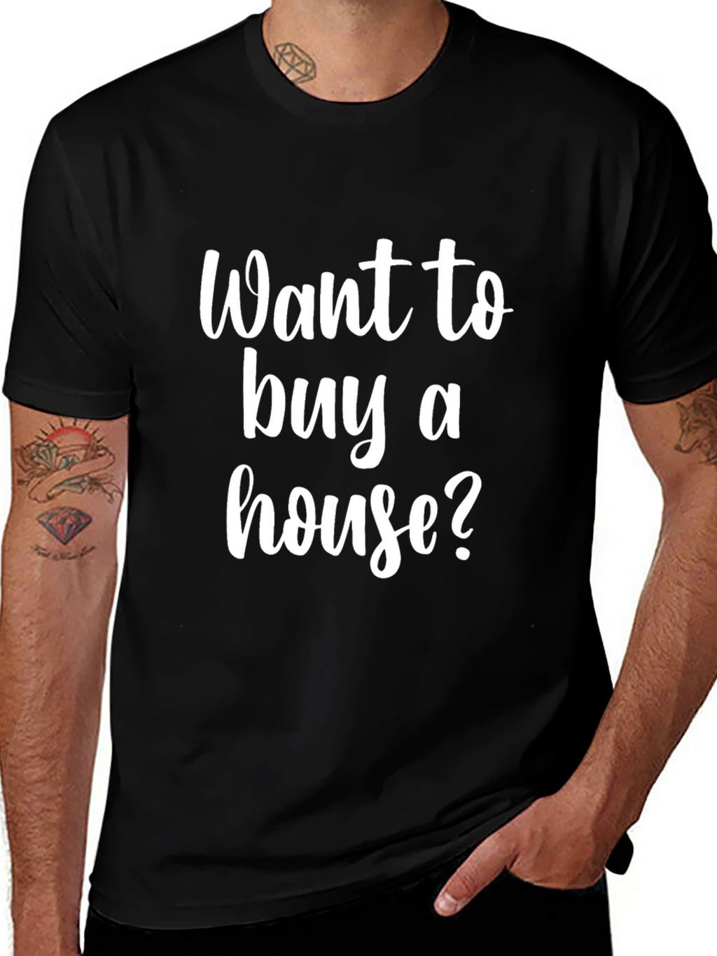Want to Buy a House? Black Graphic Tee