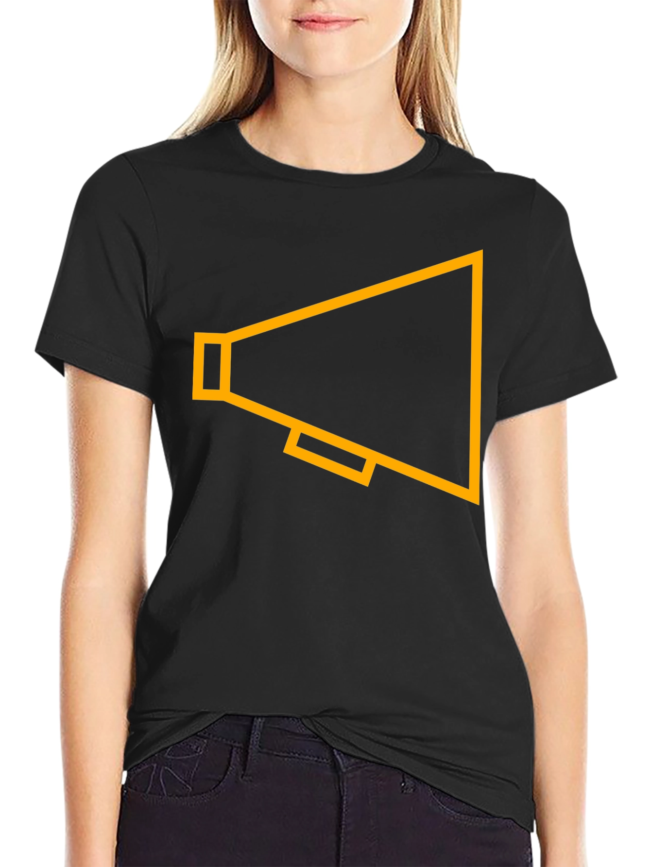 Black T-Shirt with Gold Megaphone Graphic