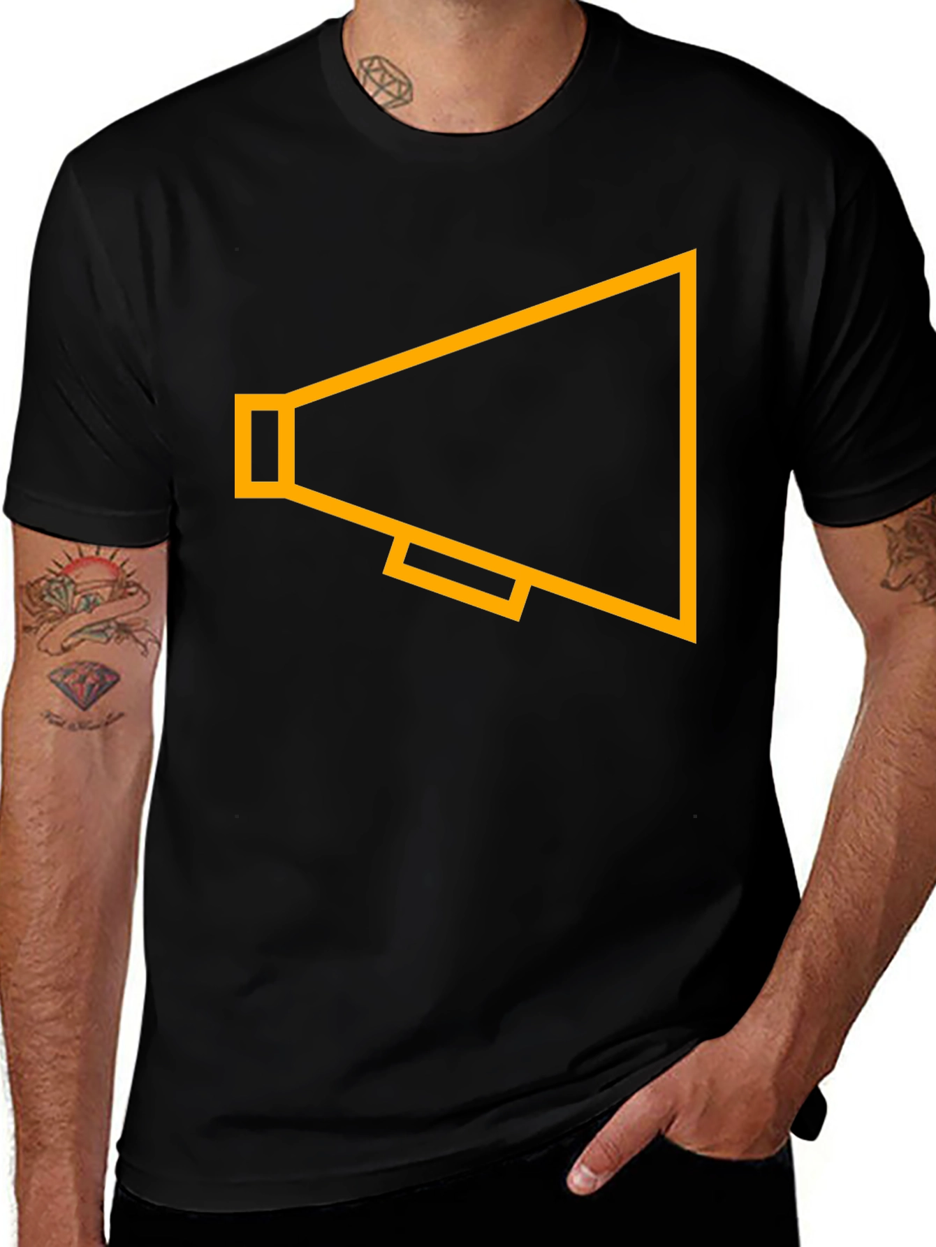 Black T-Shirt with Gold Megaphone Graphic