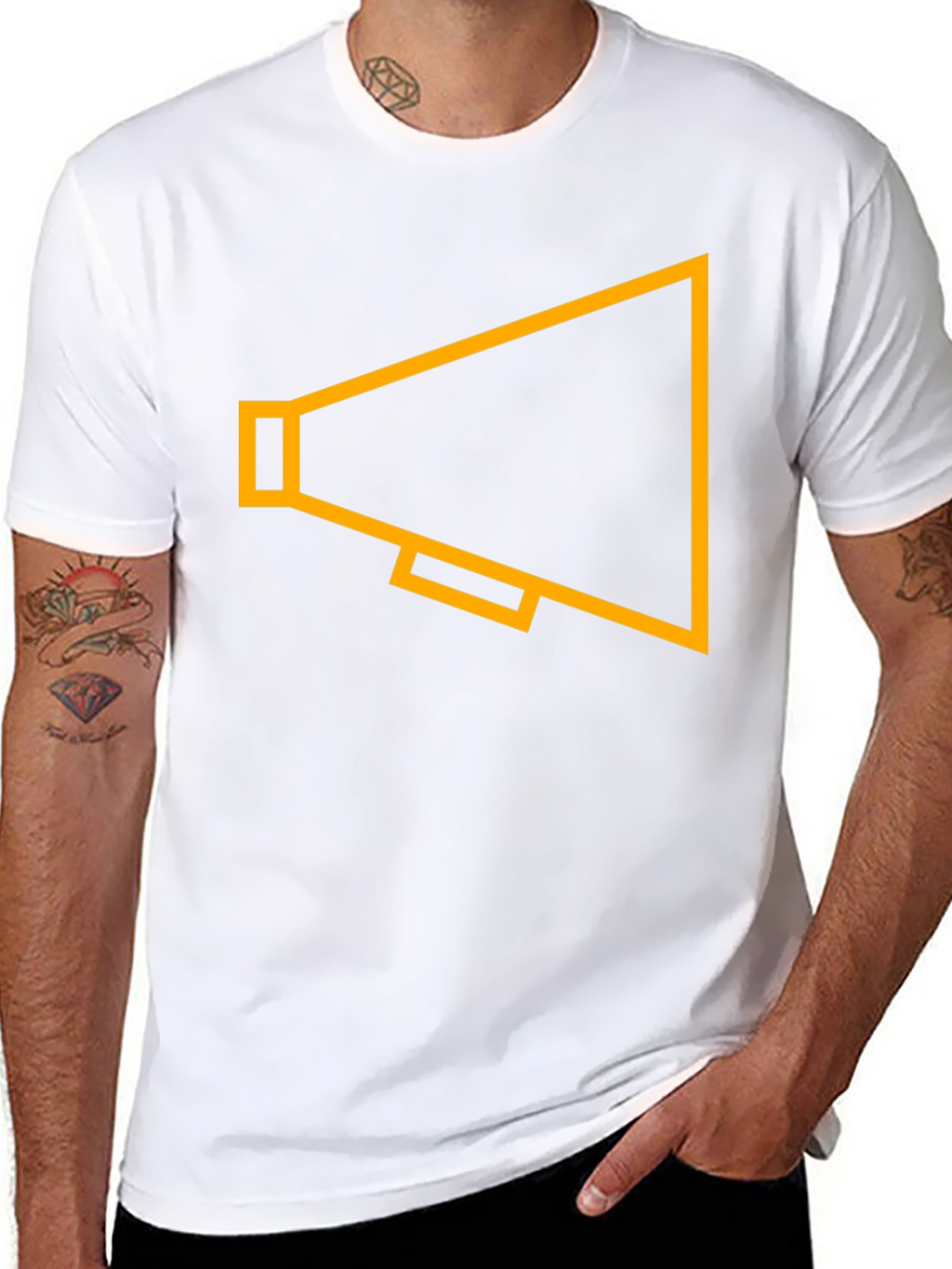 Black T-Shirt with Gold Megaphone Graphic