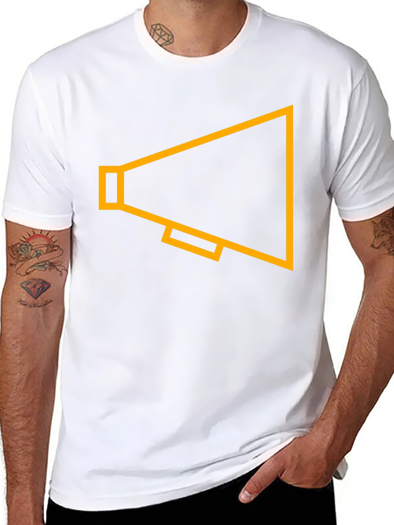 Black T-Shirt with Gold Megaphone Graphic
