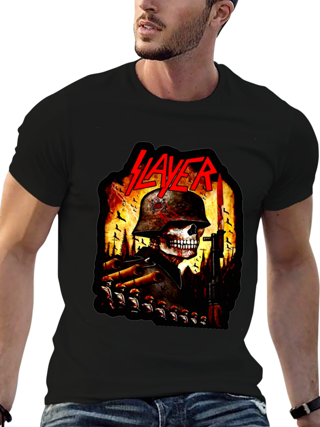 Slayer Band Skull Soldier Graphic Black T-Shirt