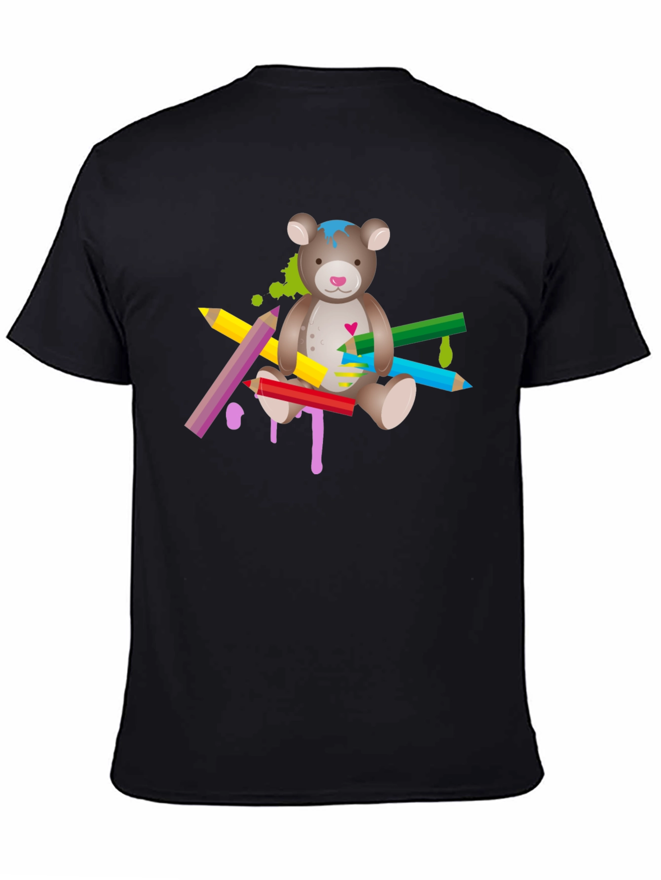 Cute Teddy Bear & Colorful Pencils Graphic T-Shirt - Unisex