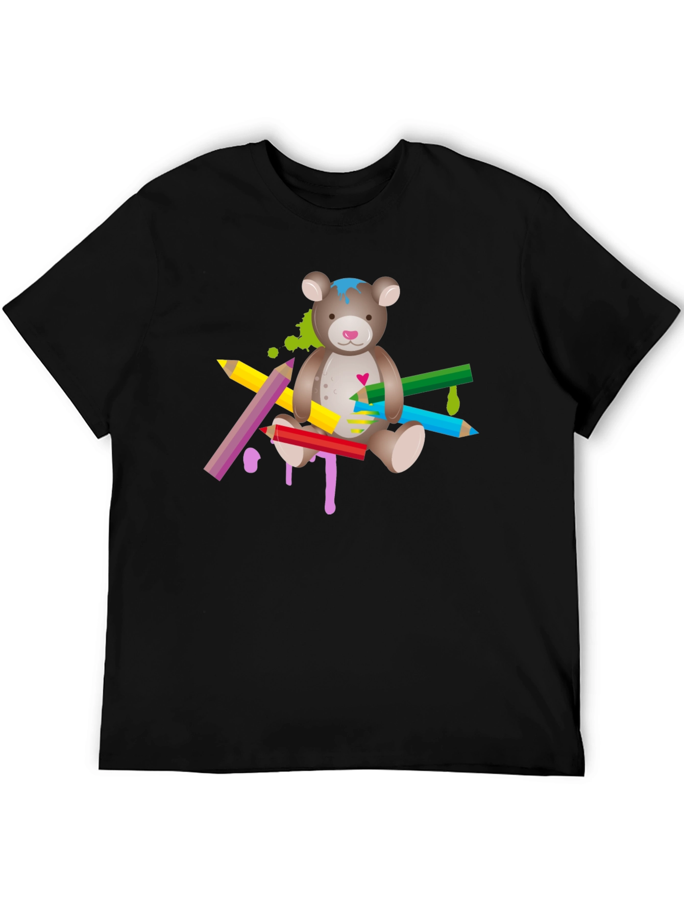 Cute Teddy Bear & Colorful Pencils Graphic T-Shirt - Unisex