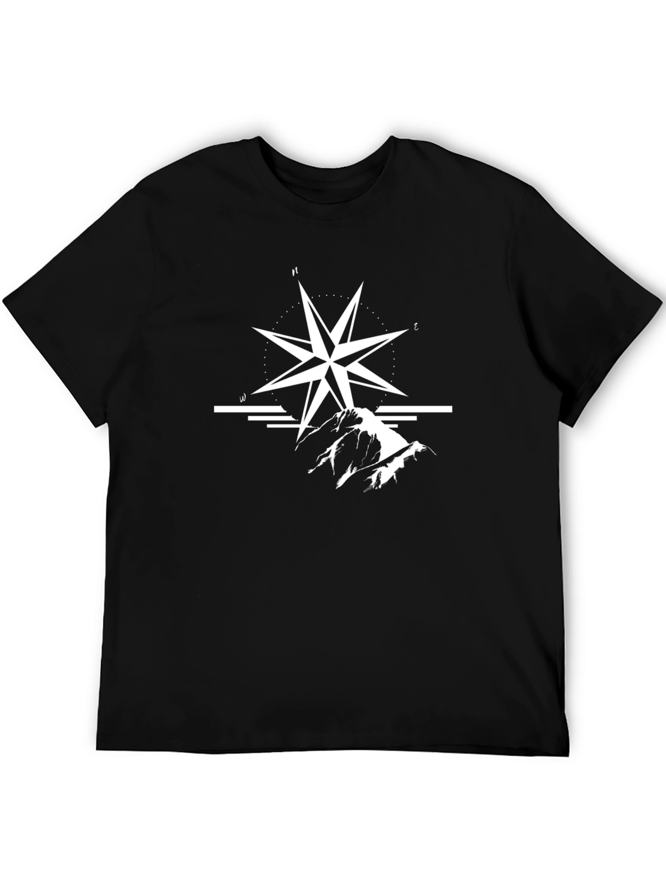 Black T-Shirt with Compass and Mountain Graphic