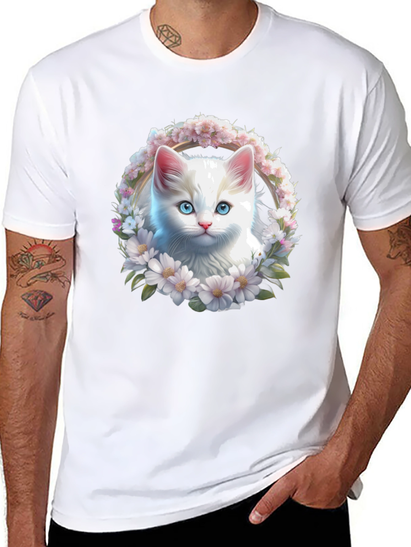 Cat Flower Wreath Graphic Tee