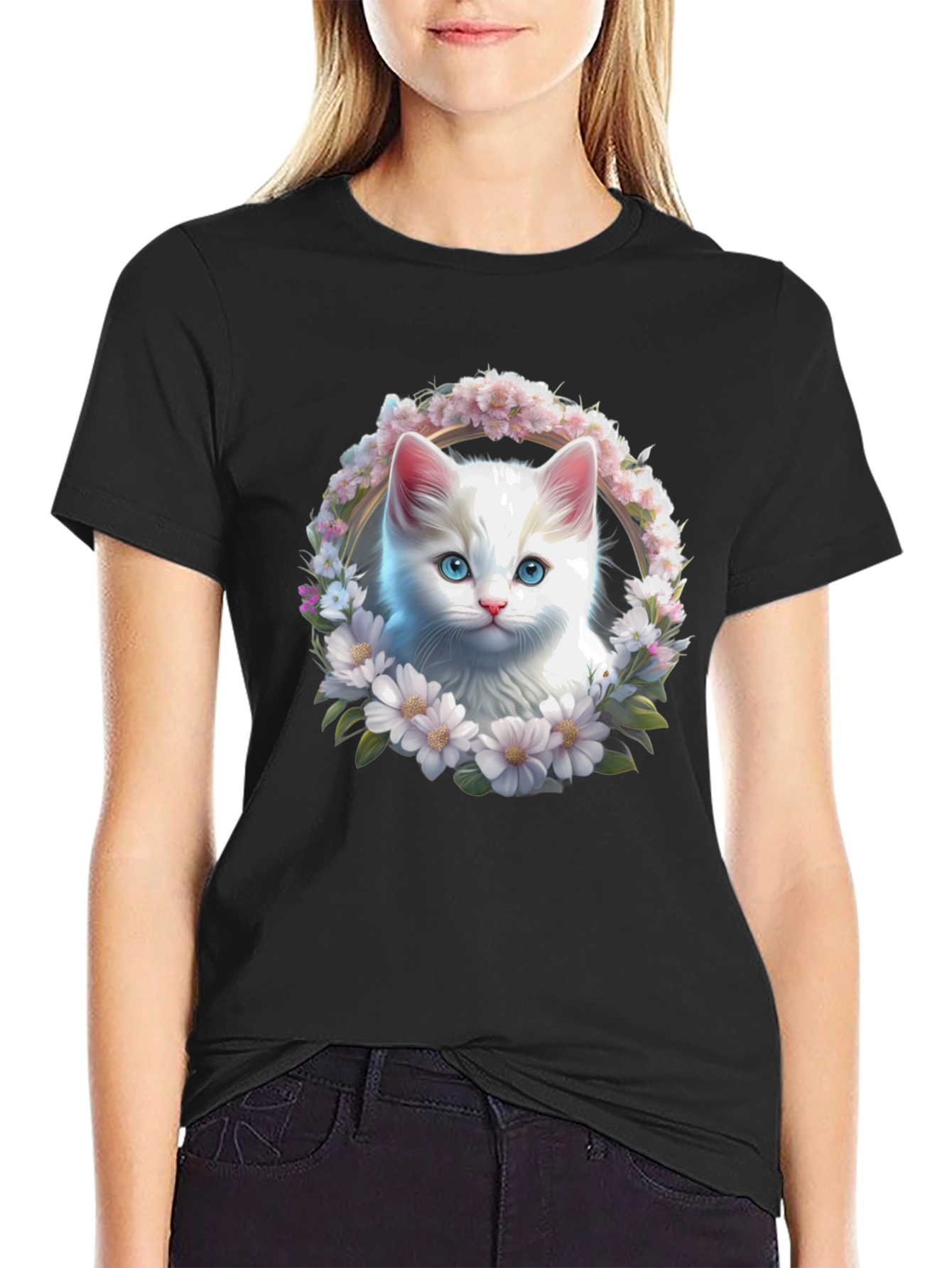 Cat Flower Wreath Graphic Tee