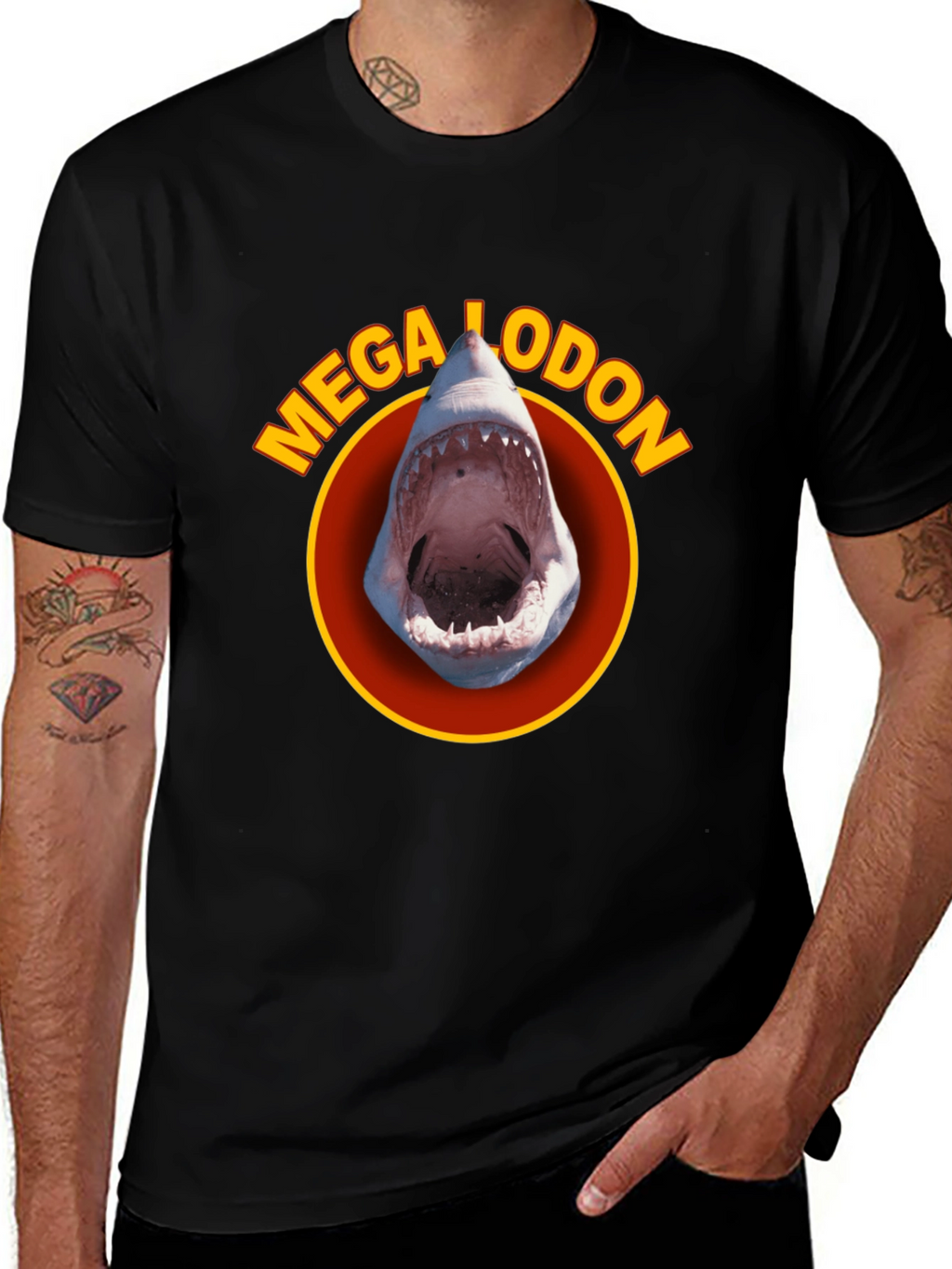 Megalodon Shark Graphic Tee - Black Cotton T-Shirt