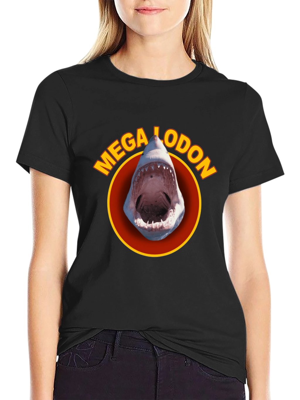 Megalodon Shark Graphic Tee - Black Cotton T-Shirt