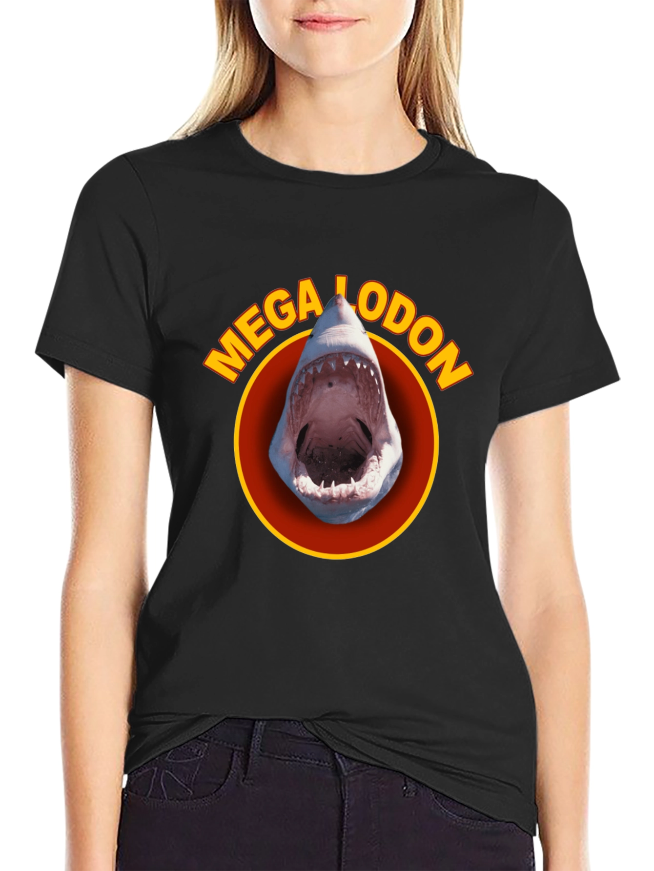 Megalodon Shark Graphic Tee - Black Cotton T-Shirt