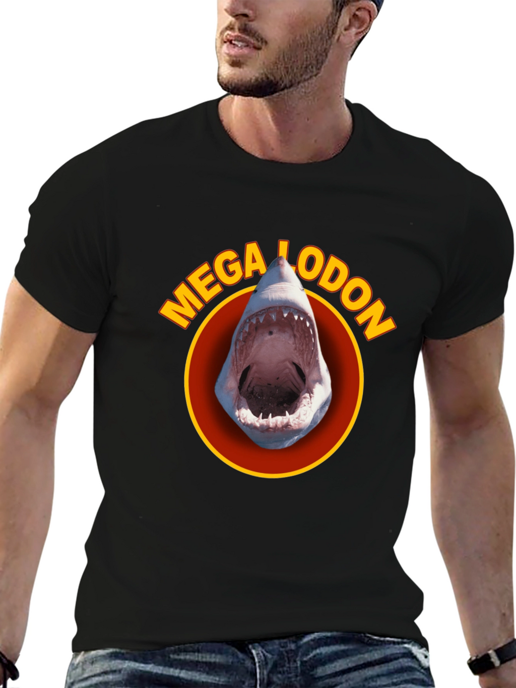 Megalodon Shark Graphic Tee - Black Cotton T-Shirt