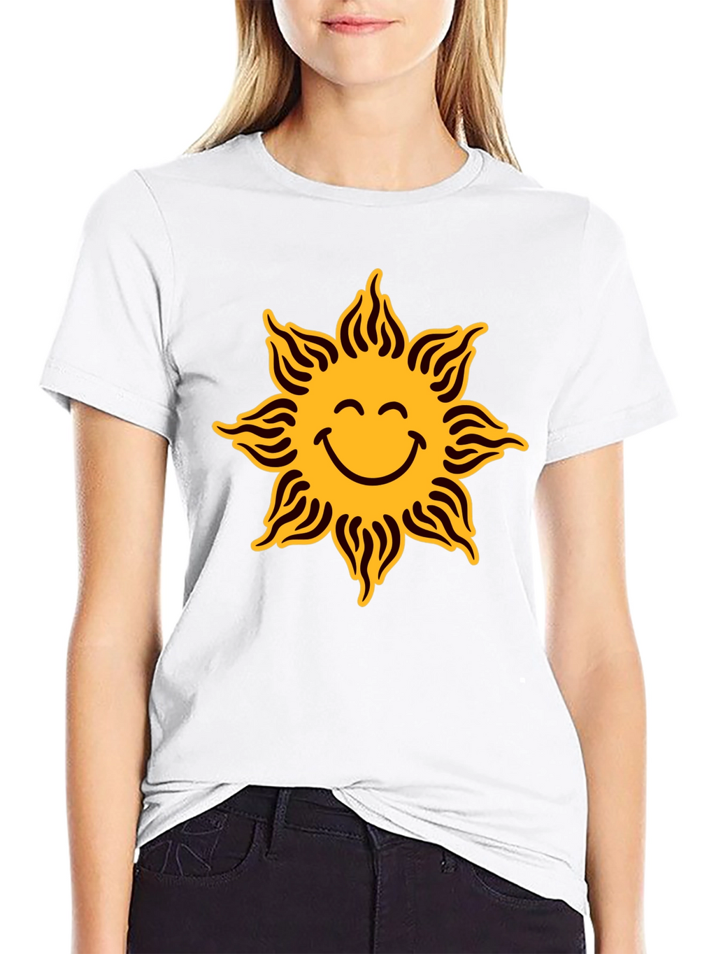 Smiley Sun Graphic Black T-Shirt