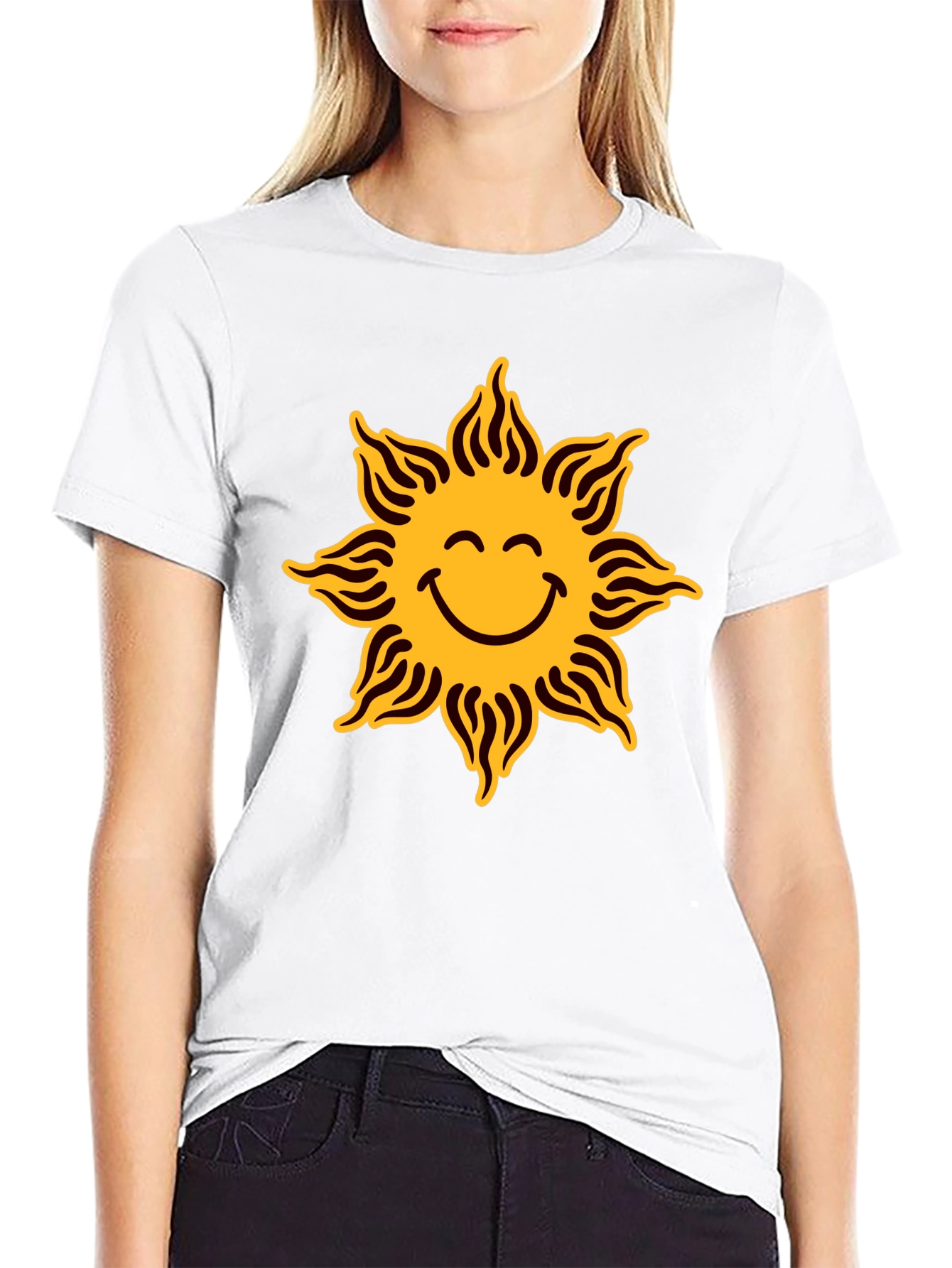 Smiley Sun Graphic Black T-Shirt
