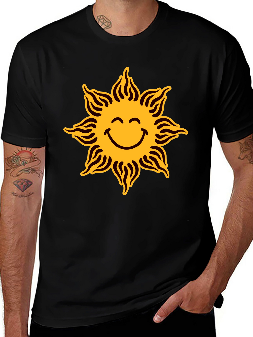 Smiley Sun Graphic Black T-Shirt