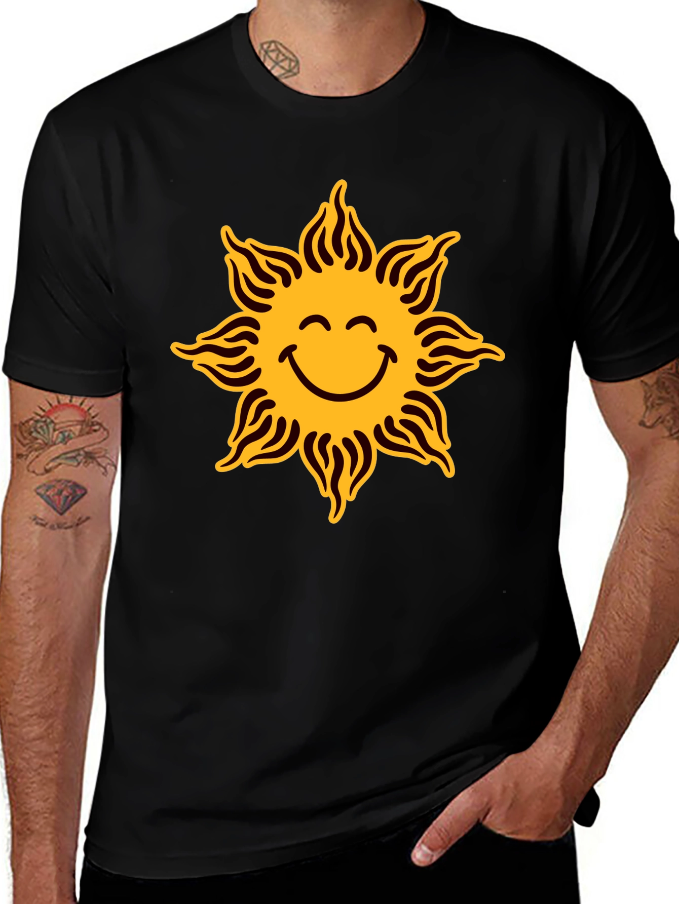 Smiley Sun Graphic Black T-Shirt